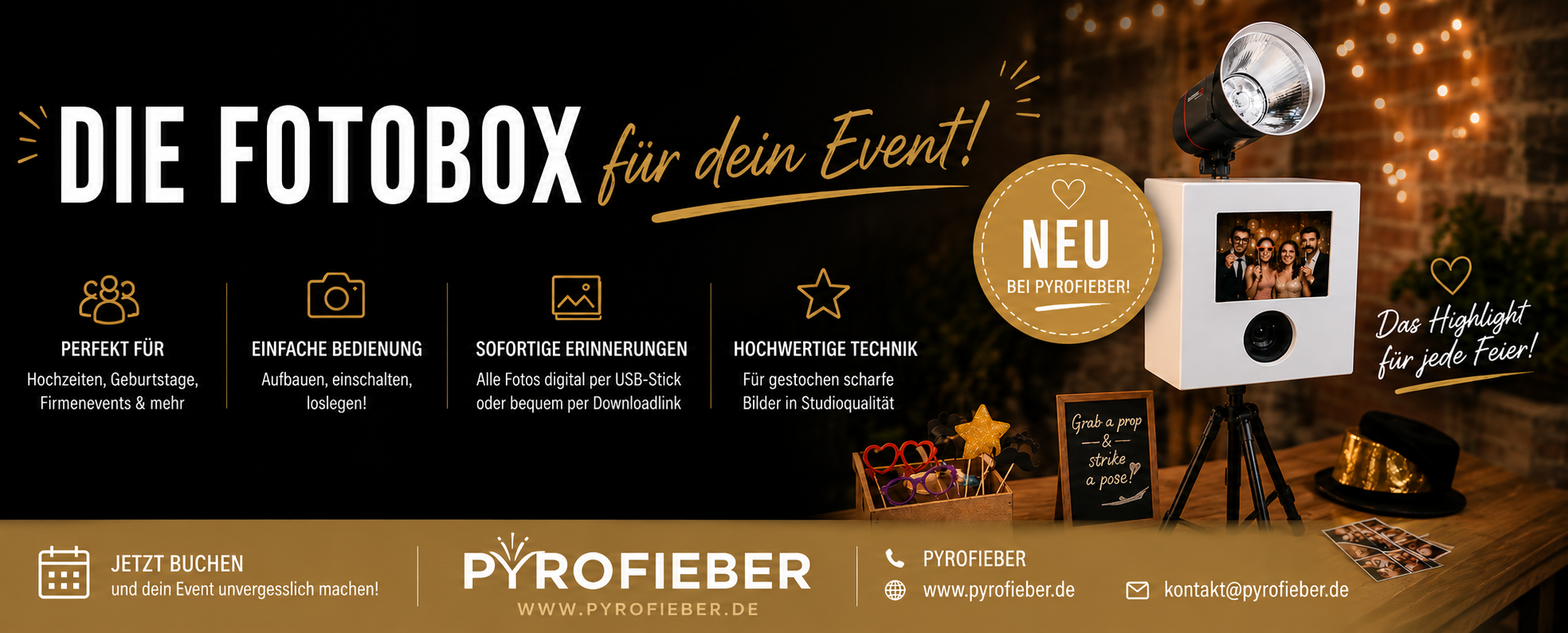 Neu bei Pyrofieber: Unsere Fotobox zum Mieten für unvergessliche Events
