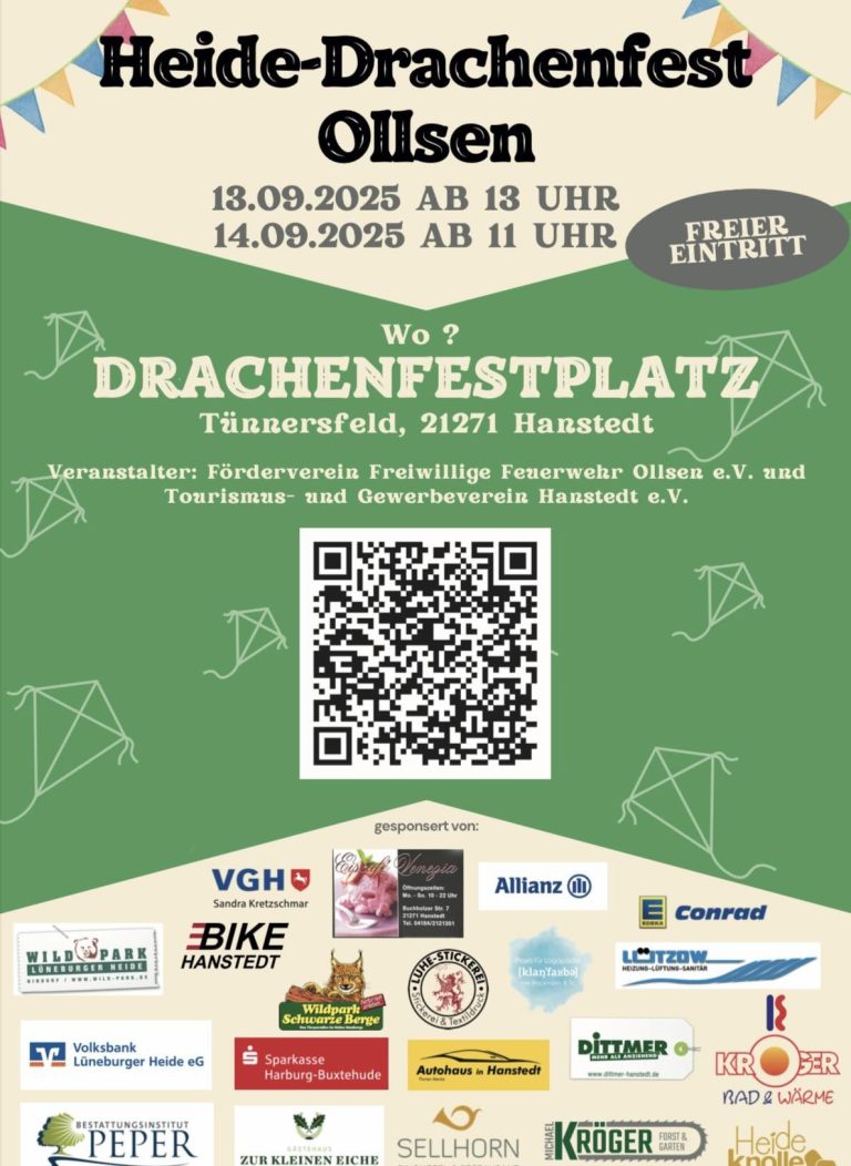 Plakat für das Heide-Drachenfest in Ollsen am 13. und 14. September 2025.